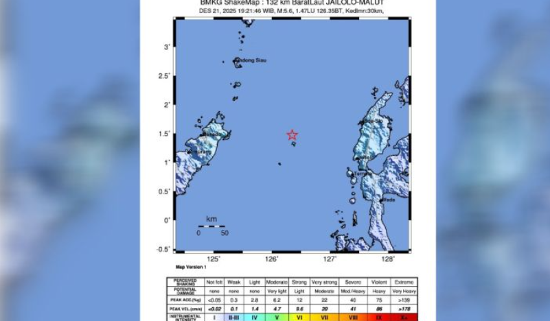 BMKG: Gempa M5,6 di Ternate Akibat Deformasi Lempeng Laut Maluku