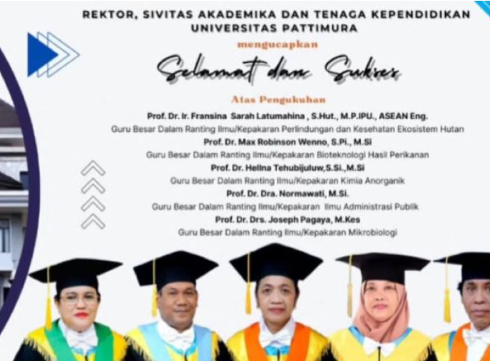 Perkuat Kualitas Pendidikan di Maluku, Unpatti Ambon Kukuhkan 5 Guru Besar Baru 