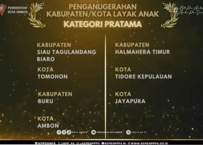 Pemkot Ambon Raih Predikat Kota Layak Anak  Pratama